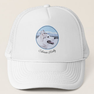 Siberian Husky (Silver and White) Painting Dog Art Trucker Hat