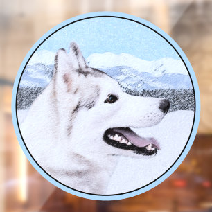 Siberian Husky (Silver and White) Painting Dog Art Window Cling