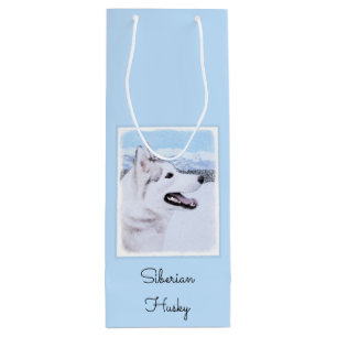Siberian Husky (Silver and White) Painting Dog Art Wine Gift Bag