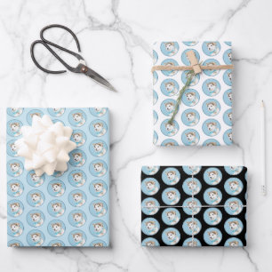Siberian Husky (Silver and White) Painting Dog Art Wrapping Paper Sheet