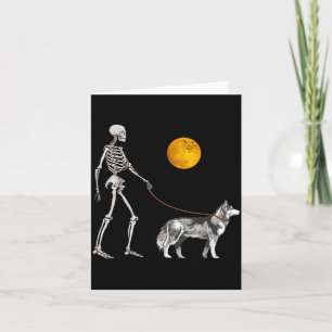 Siberian Husky Skeleton Dog Walking Halloween Card