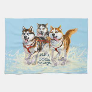 siberian husky sled dogs tea towel