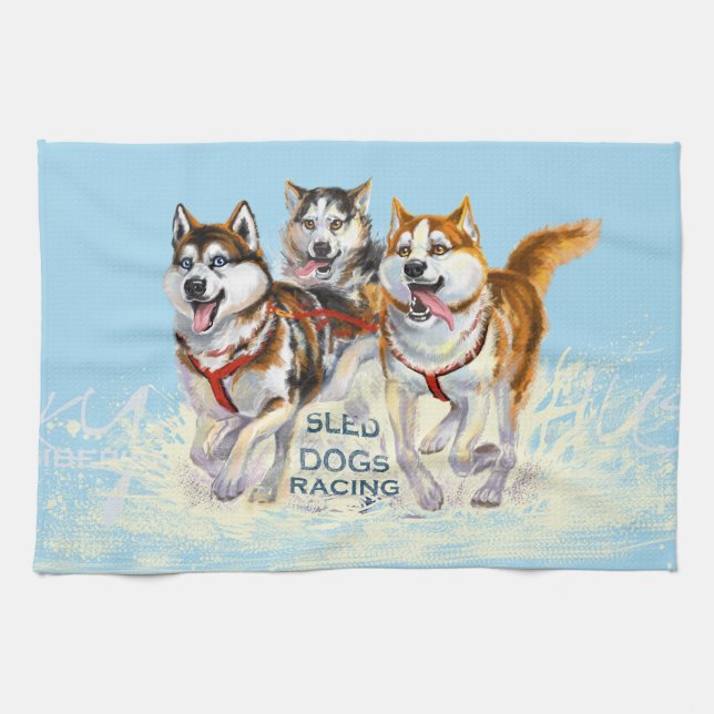siberian husky sled dogs tea towel (Horizontal)