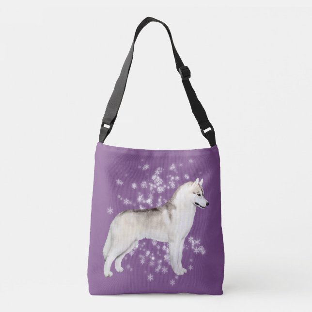 Siberian Husky Snow Flurry Crossover Bag Purple (Back)