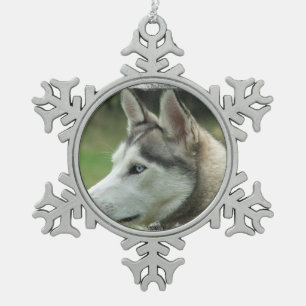Siberian Husky Snowflake Pewter Christmas Ornament