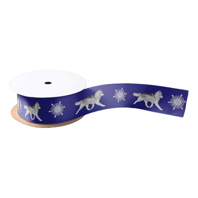 Siberian Husky Snowflake Ribbon Satin Ribbon (Spool)