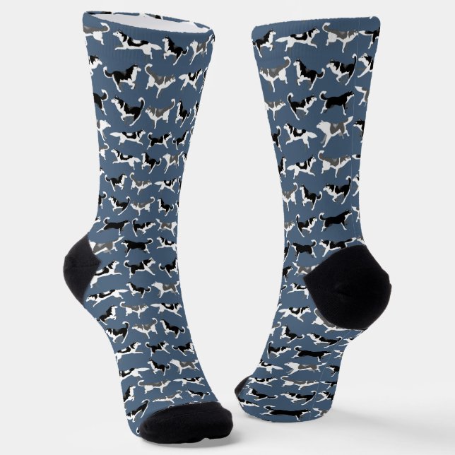 Siberian Husky Socks Cool Sled Dog Socks Customize (Angled)