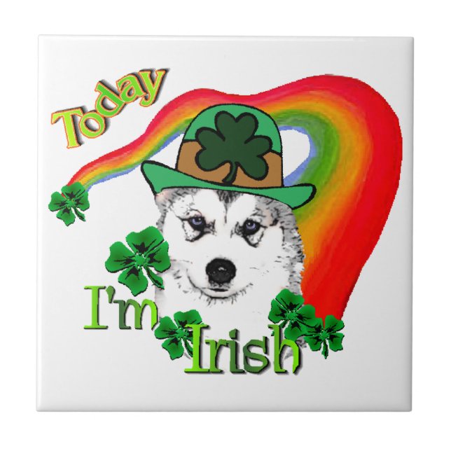Siberian Husky St Patrick's Tile (Front)