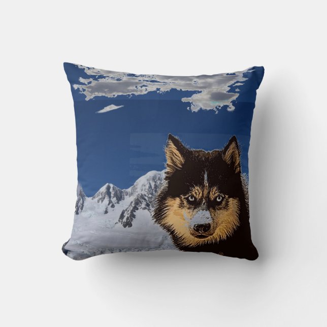 Siberian Husky Throw Pillow (Front)