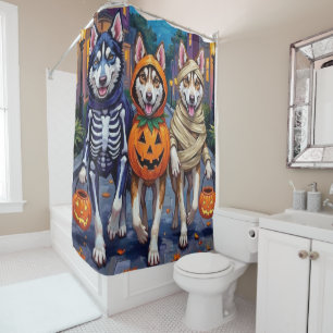 Siberian Husky Trick-or-Treating Halloween Costume Shower Curtain