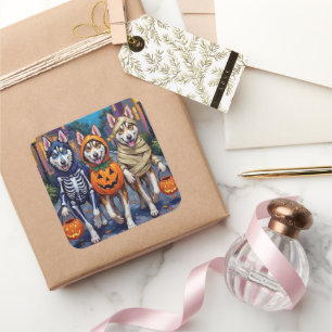 Siberian Husky Trick-or-Treating Halloween Costume Square Sticker