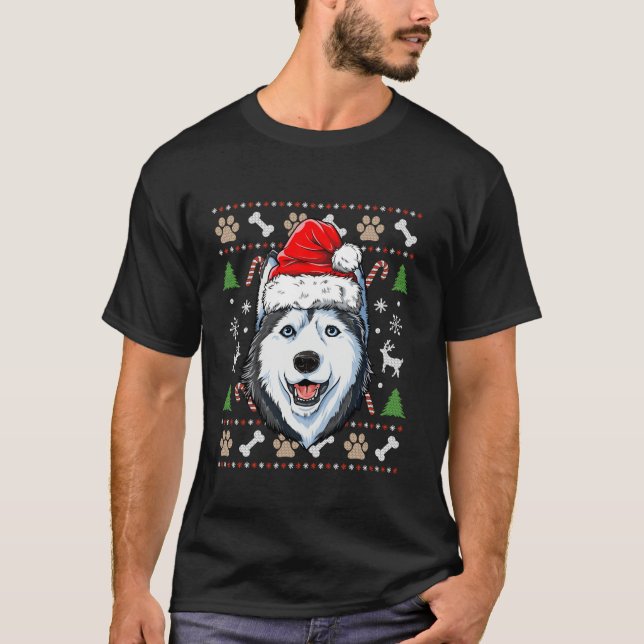 Siberian Husky Ugly Christmas Dog Santa Hat Xmas B T-Shirt (Front)