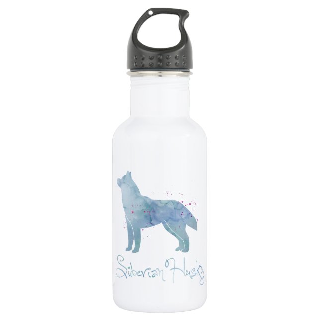 Siberian Husky Watercolor Design 532 Ml Water Bottle (Front)