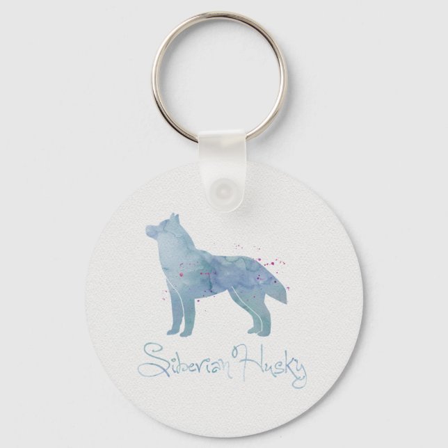 Siberian Husky Watercolor Design Key Ring (Front)