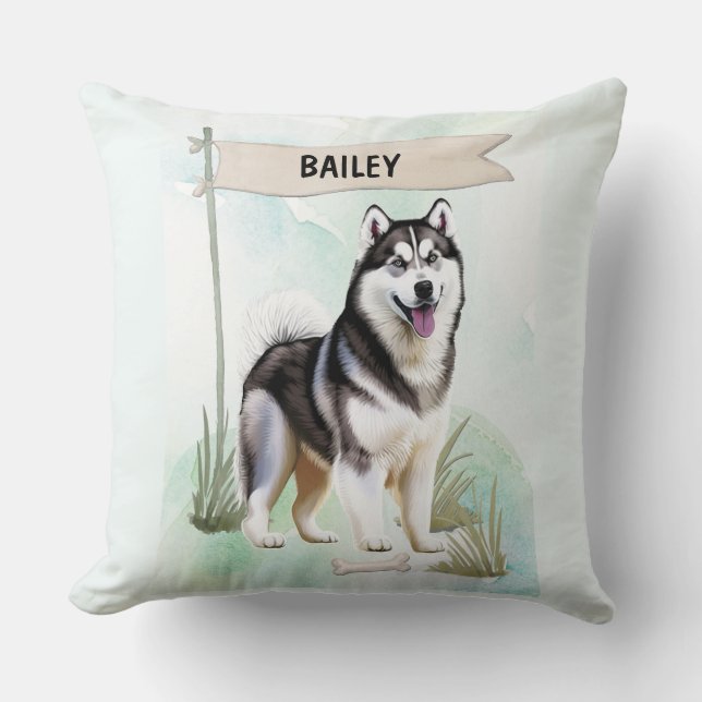 Siberian Husky Watercolor Personalised Dog Cushion (Front)