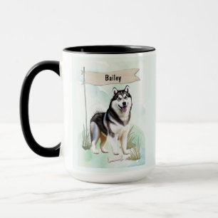 Siberian Husky Watercolor Personalised Dog Mug