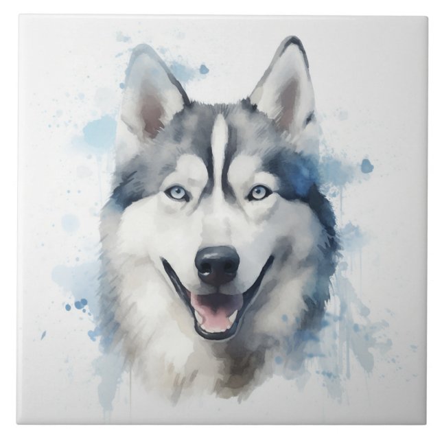 Siberian Husky Watercolor Tile (Front)