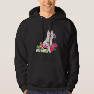 Siberian Husky Watercolor With Flowers Hoodie