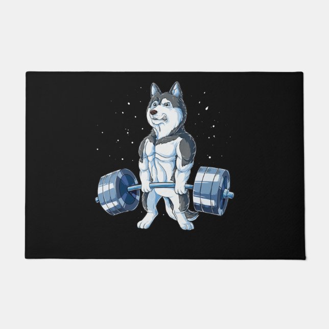 Siberian Husky Weightlifting Funny Deadlift Men Doormat (Front)
