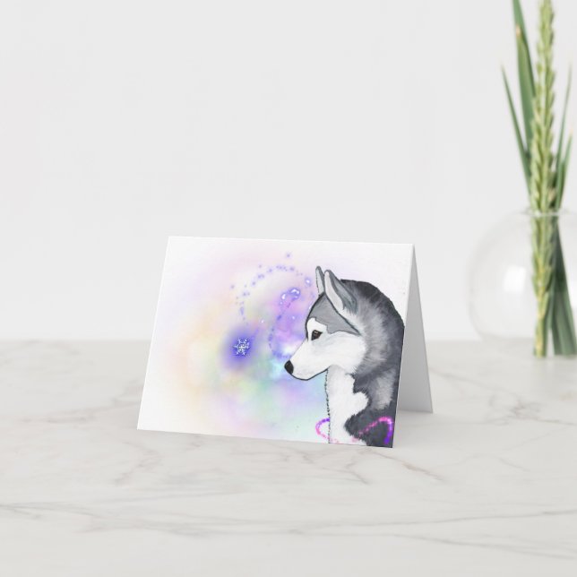 Siberian Husky Winter Snow Flurry Note Card (Front)