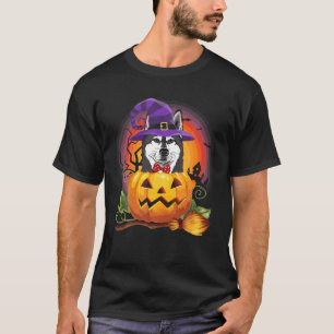 Siberian Husky Witch Pumpkin Halloween Dog Lover T-Shirt