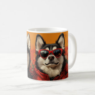 Siberian Husky with Heart Roses Valentine's Day  Coffee Mug