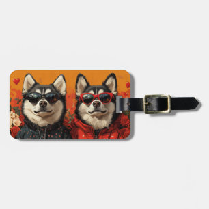 Siberian Husky with Heart Roses Valentine's Day  Luggage Tag