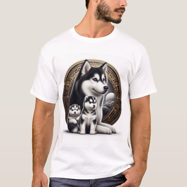 Siberian Husky With Pups T-Shirt (Front)