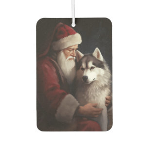 Siberian Husky With Santa Claus Festive Christmas Car Air Freshener
