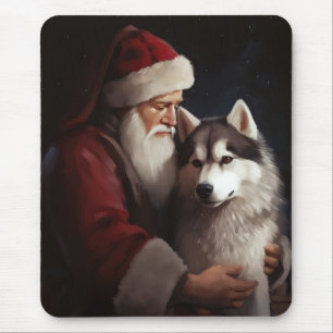 Siberian Husky With Santa Claus Festive Christmas Mouse Mat
