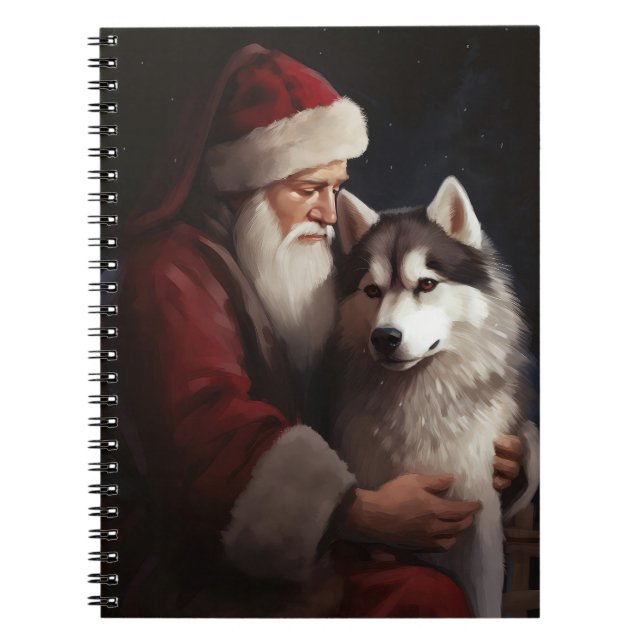 Siberian Husky With Santa Claus Festive Christmas Notebook (Front)