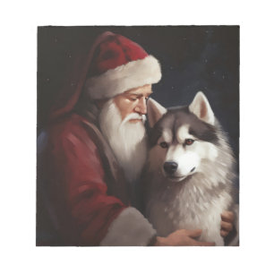 Siberian Husky With Santa Claus Festive Christmas Notepad