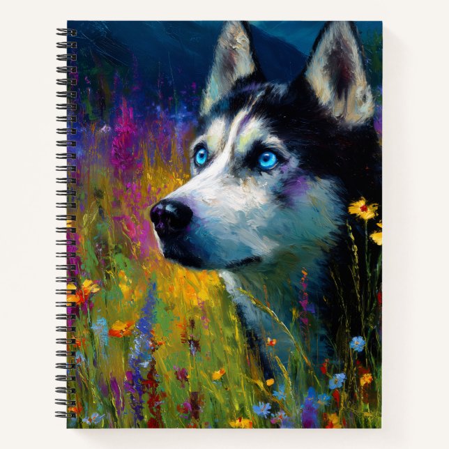 Siberian Husky with wildflowers Notebook (Front)