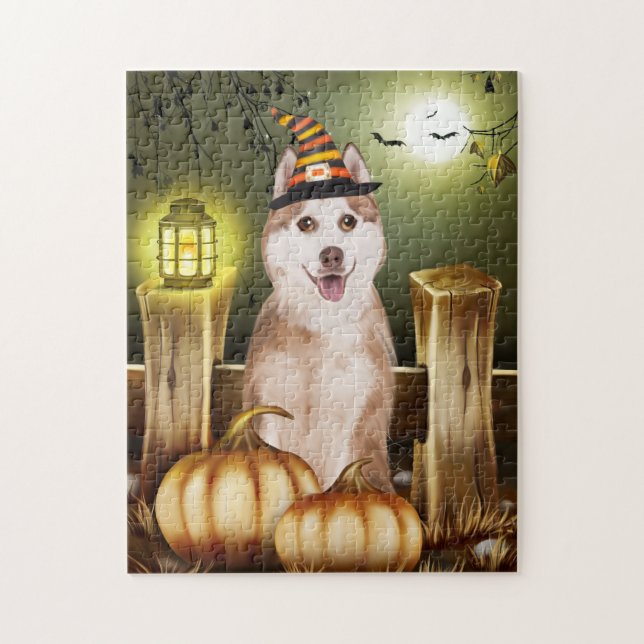 Siberian Husky with Witch Hat Halloween  Jigsaw Puzzle (Vertical)