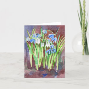 Siberian squill blue spring flower painting holiday card