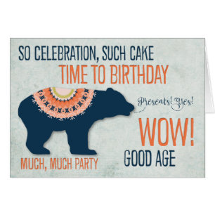 Siberian-Style Decorated Bear Happy Birthday Card