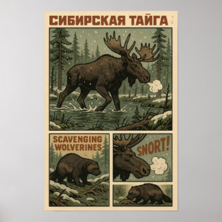 Siberian Taiga Wild – Moose & Wolverines Poster