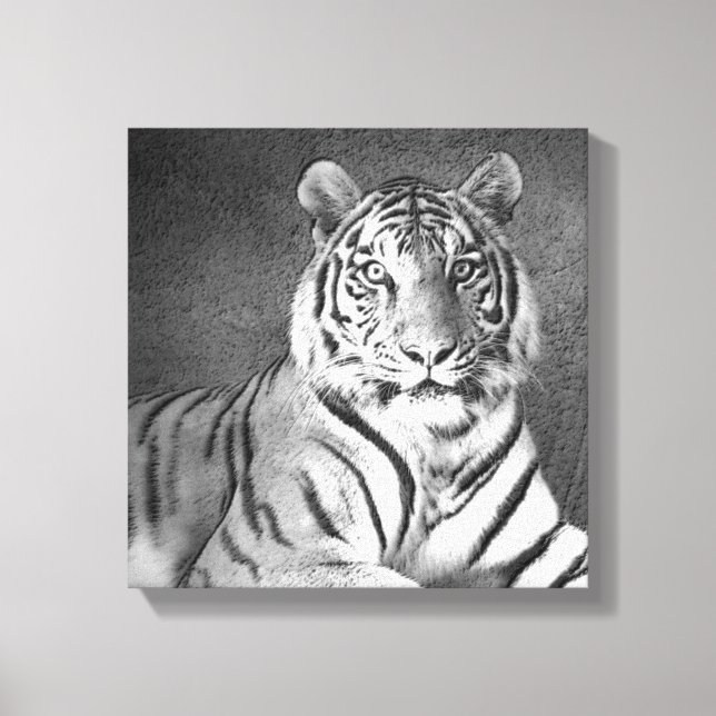 Siberian Tiger Art in Black and White - Canvas (Front)