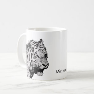 Siberian Tiger black white sketch personal name Coffee Mug