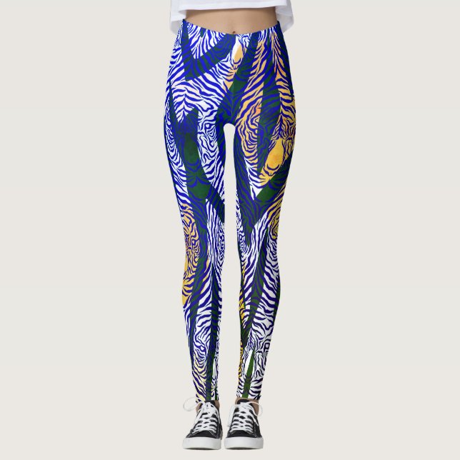Siberian Tiger blue pattern Leggings (Front)