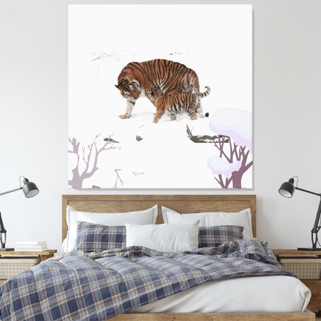 Siberian tiger in snow canvas print (Insitu(Bedroom))