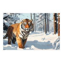 SIberian Tiger in Snow Covered Woods