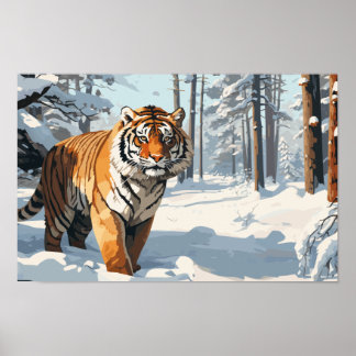 SIberian Tiger in Snow Covered Woods Poster