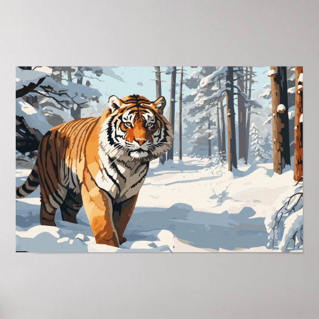 SIberian Tiger in Snow Covered Woods Poster (Front)
