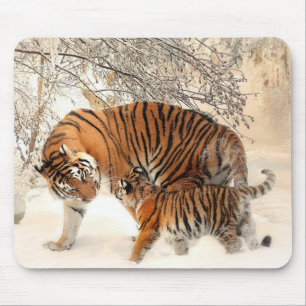 Siberian Tiger Mother and Kitten Mouse Mat