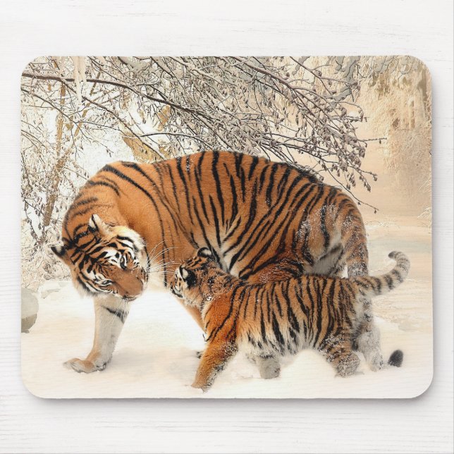 Siberian Tiger Mother and Kitten Mouse Mat (Front)