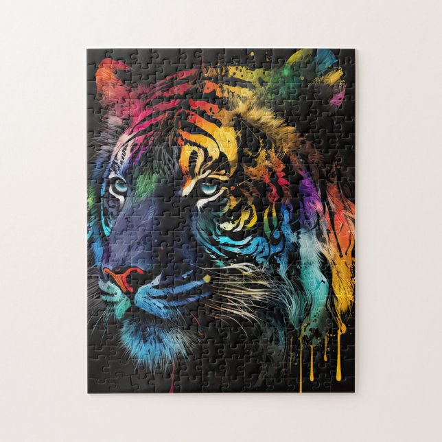 Siberian Tiger Puzzle, Rainbow Colours   Jigsaw Puzzle (Vertical)