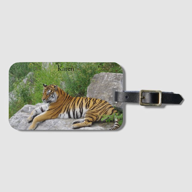Siberian Tiger Relaxing on a Rock Luggage Tag (Front Horizontal)