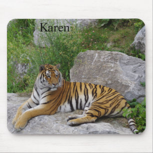 Siberian Tiger Relaxing on a Rock Mouse Mat
