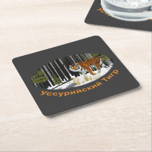Siberian Tiger Square Paper Coaster